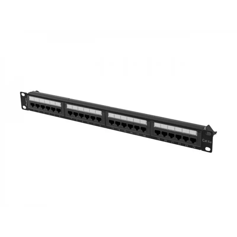 Patchpanel 1U LANBERG PPUA-1024-B, 24 poorten, Cat6a, U/UTP, 1U rack, diepte 102 mm, metaal, zwart
