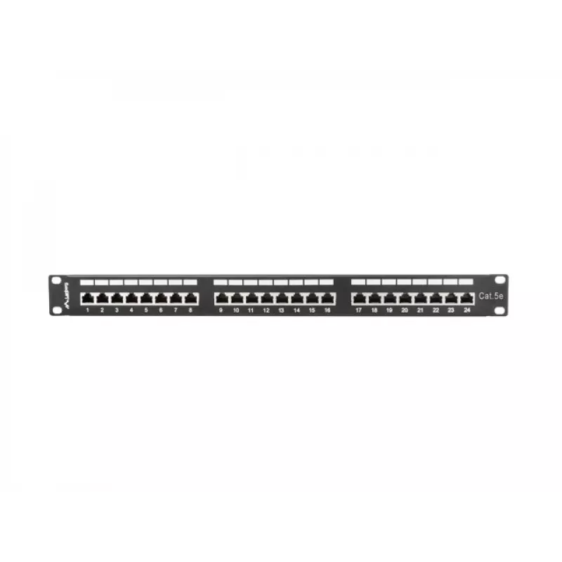 Patchpanel 1U LANBERG PPS5-1024-B — 24-poorts RJ-45 Cat5, metaal, zwart, rackmontage