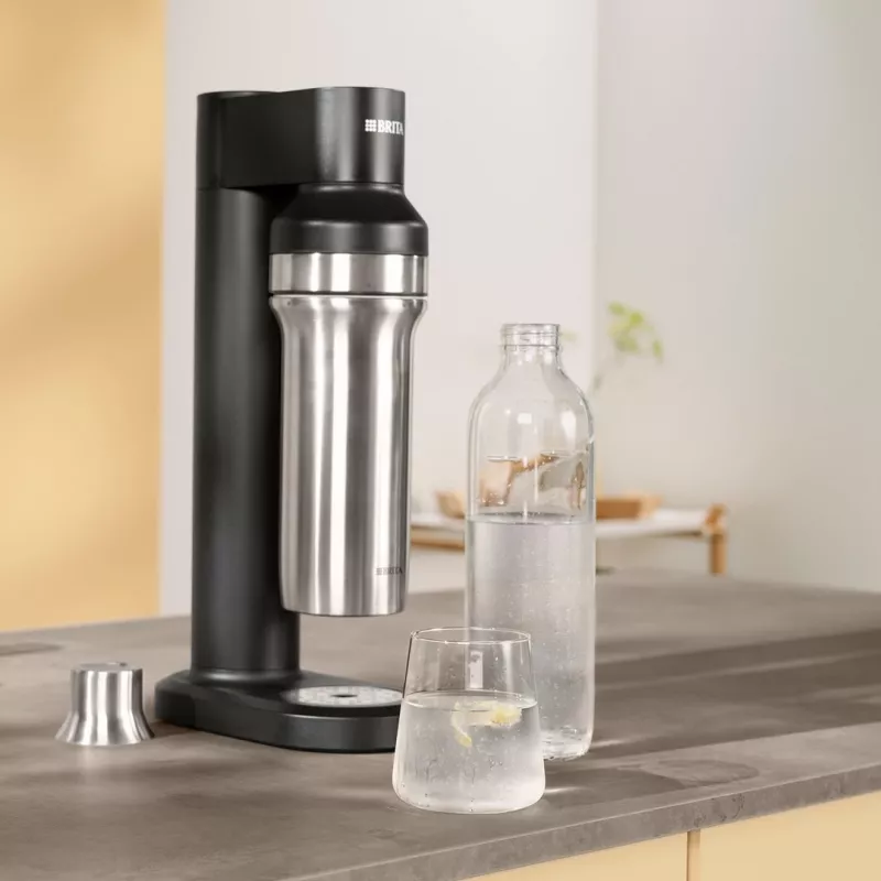 Carbonisatiefles BRITA 118426 – 1 L glasfles met RVS dop, 287 mm hoogte, 2-pack