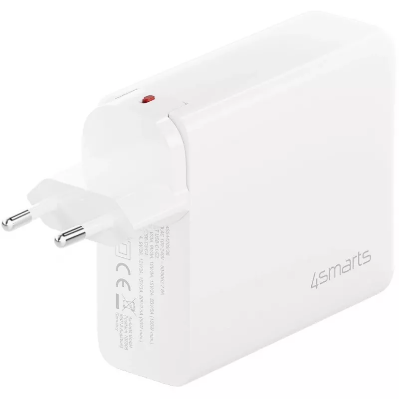 Binnen-snellader 4smarts 545200 — 200 W, 4× USB-C, 100–240 V, 1,5 m kabel, wit