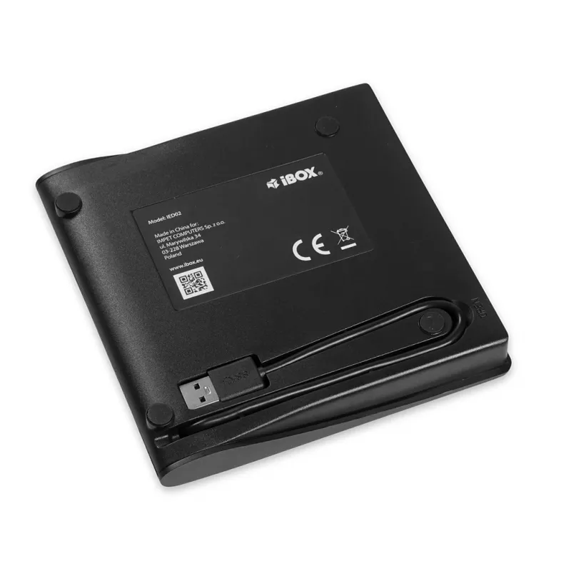 Extern optisch DVD-ROM-station IBOX IED02, USB 3.2 Gen 1, DVD-ROM (8x) / CD-ROM (24x), zwart