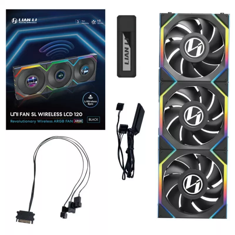 Lian Li UNI FAN SL Wireless LCD 120 zwart 3 stuks