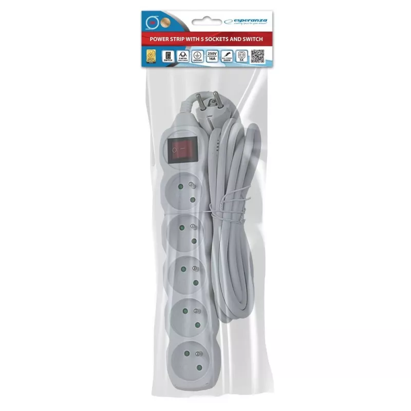 Esperanza ELK215W stroomverdeler 3 m 5 AC-stopcontact(en) binnen wit