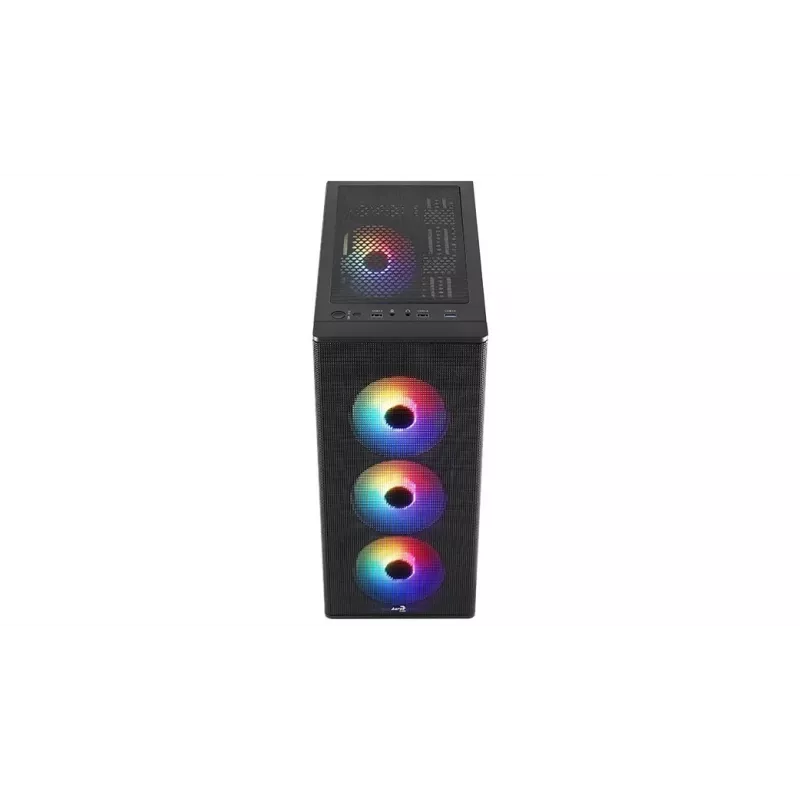 PC-behuizing AEROCOOL PGS DESIGNER-G-BK-v1 ATX-midi-tower, gehard glas, 4 RGB-ventilatoren, ondersteunt ATX, GPU 34,5 cm, CPU-koeler 158 mm