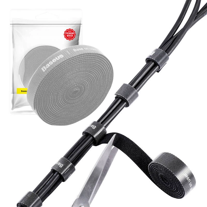Kabelaccessoire Baseus ACMGT-F0G — klittenband, 3 m lengte, grijs