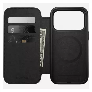Folio hoesje Nomad Modern Leather Folio voor iPhone 17 Pro, leer + aluminium, 6,3 inch (16 cm), tan, 3 vakken voor kaarten