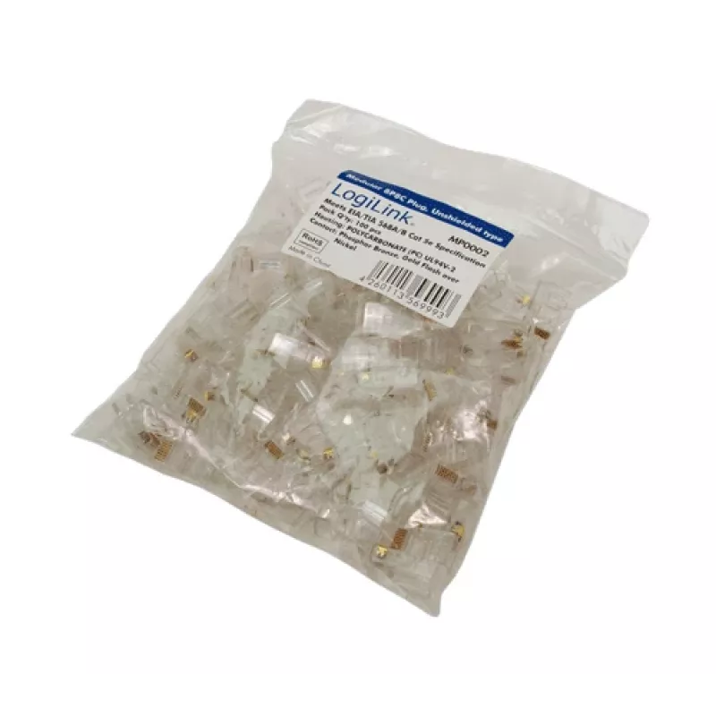 RJ-45 kabelstekker LOGILINK MP0002, CAT5e, transparant, 100-pack