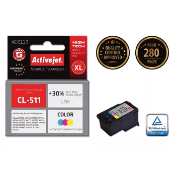 Inktpatroon ActiveJet AC-511R compatibel voor Canon CL-511, kleurstofbasis CMY, hoge (XL) capaciteit 12 ml, per stuk