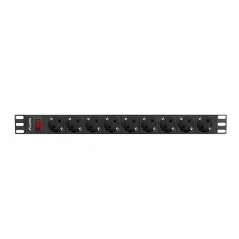 Stroomverdeeleenheid LANBERG PDU-09F-0300-BK — 9x Type-F stopcontacten, 3 m kabel, aluminium behuizing, 10 A
