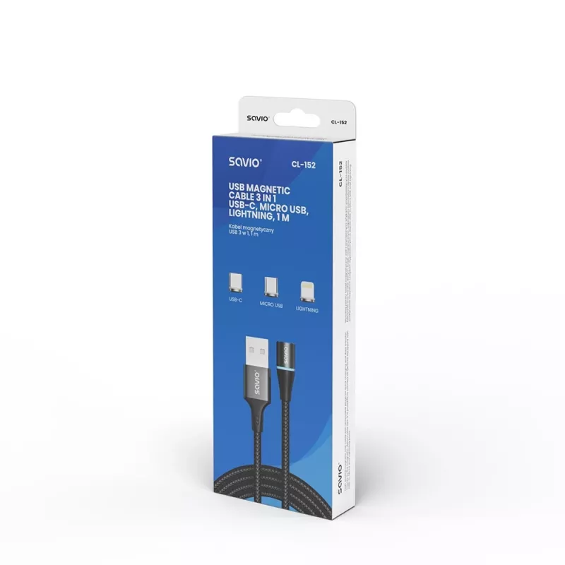 Savio CL-152 USB-kabel 1 m USB 2.0 USB C Micro USB A/Lightning zwart
