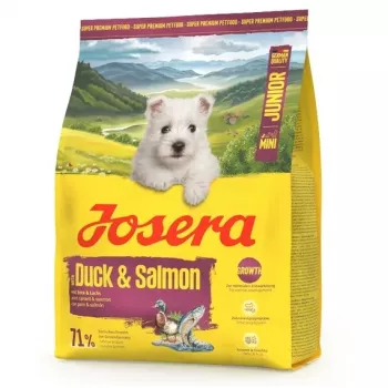 Droogvoer voor puppy's JOSERA Mini Junior Duck & Salmon 3 kg — voor puppy's van kleine rassen, 29 % eiwit, 18 % vet