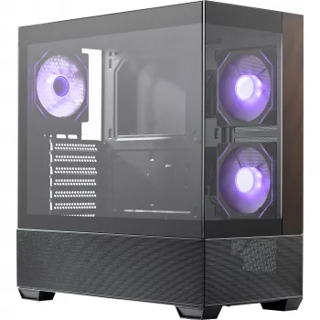 Cooler Master Elite 690 pc-behuizing, midi-tower, ATX, tempered glass - 4x ARGB-ventilator, hout, zwart