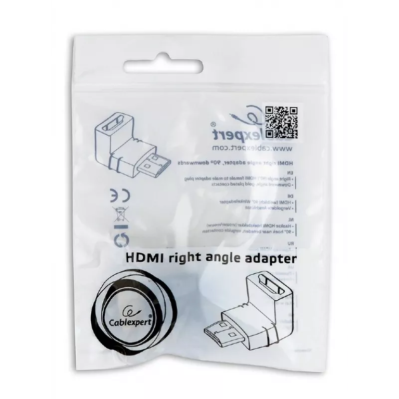 HDMI-adapter GEMBIRD A-HDMI90-FML, HDMI naar HDMI, haakse 90°-adapter, zwart