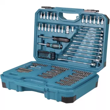 Handgereedschap-set E-17980, 231-delig blauw, met 2 omschakelbare ratels, 1/4 en 1/2, koffer