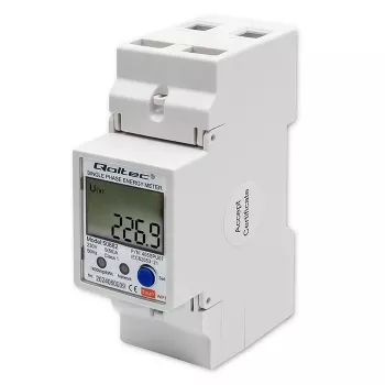 Qoltec 50882 eenfasige elektronische energieverbruiksmeter voor DIN-rail | Wi-Fi | TUYA | 230V | LCD