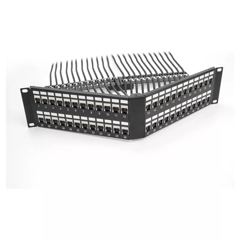 DeLOCK 19 inch Keystone patchpanel 48 poorten met trekontlasting 2U haaks zwart