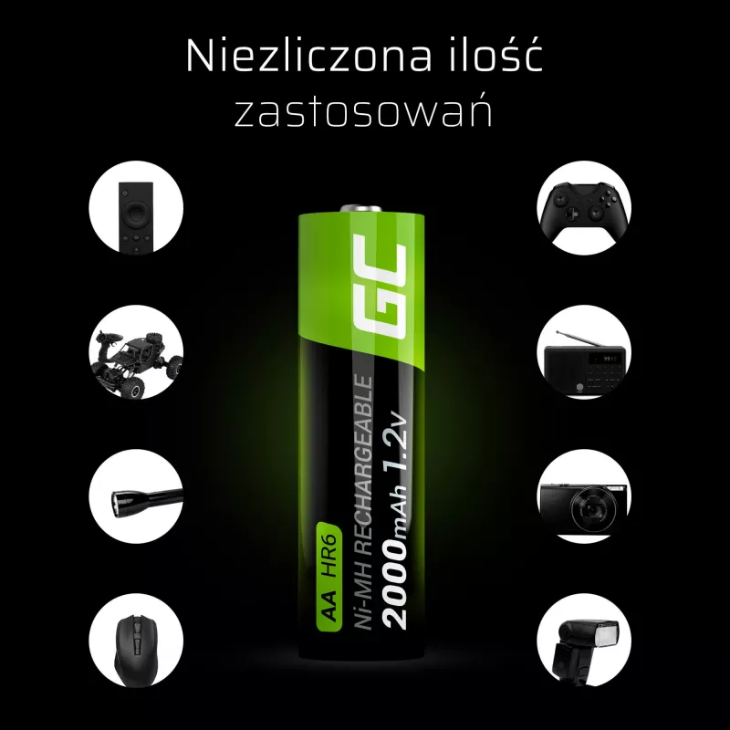Oplaadbare batterij Green Cell GR06 AA NiMH 1,2 V 2000 mAh, 2 stuks, 50,5 mm