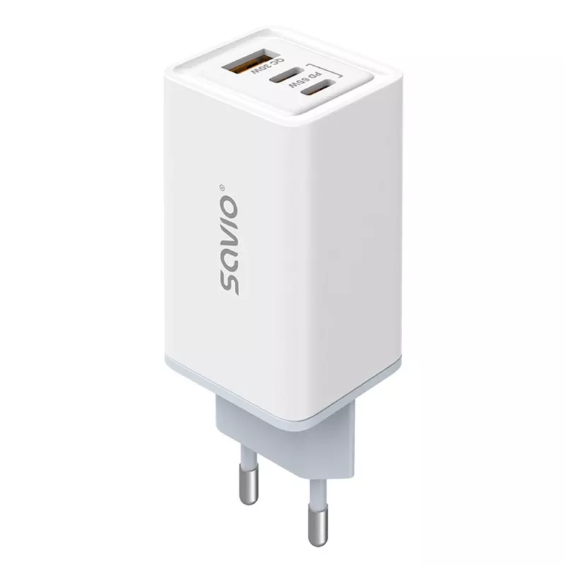 SAVIO LA-07 GaN 65W voeding, USB, QC4.0+, PD 3.0, wit