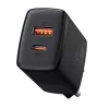 Indoor USB-snellader Baseus CCXJ-B01 – 2 poorten (USB-C PD 20W + USB-A QC3.0 18W), 100–240 V, zwart