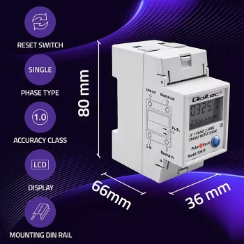 Energiemeter QOLTEC eenfasig DIN-rail 230V (MPN 50979)