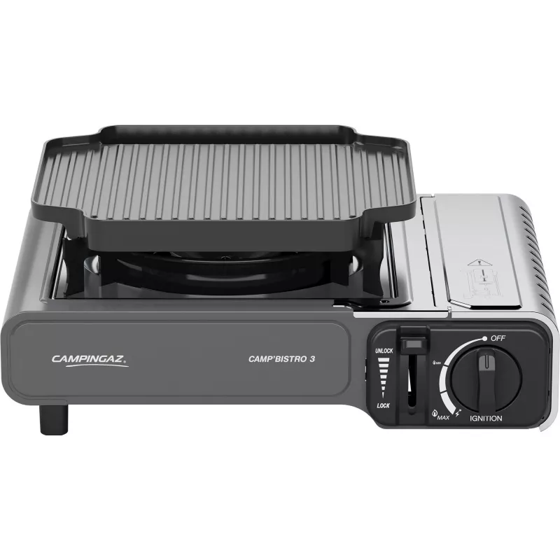 Draagbare Campingaz CampBistro 3 campingkooktoestel met aluminium gietijzeren grillplaat