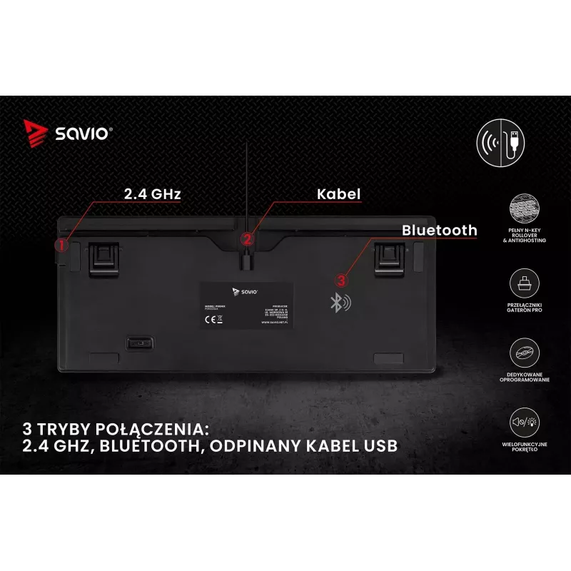 Savio Phenix SAVGK-RED gamingtoetsenbord USB RF draadloos Bluetooth QWERTY