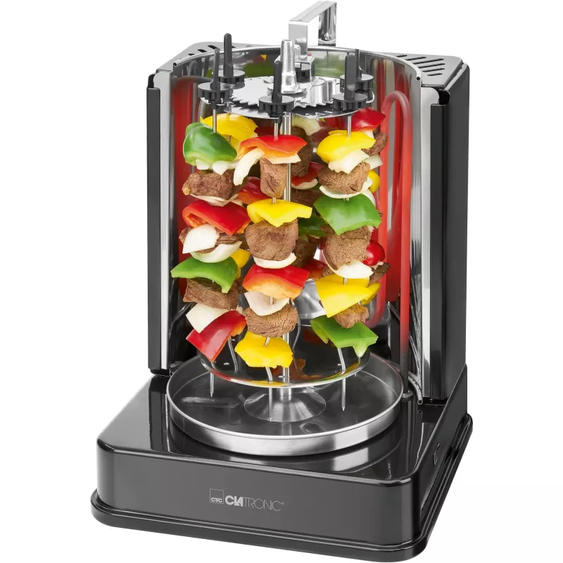 Verticale elektrische multigrill CLATRONIC DVG 3686, 1400 W, zwart, met draaispit en 6 spiezen