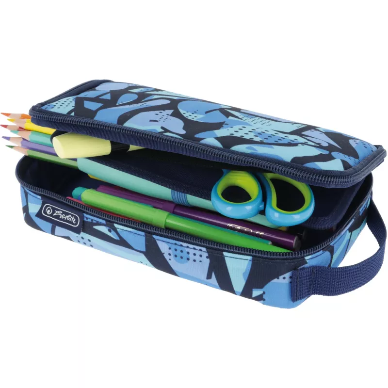 Pennenzak Herlitz 2 Go CamoBlue polyester blauw 210x130x60mm
