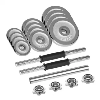 Verstelbare dumbbells Rebel Chrom 20 kg met koffer en halters (2) — gewichtsschijven 2,5 kg, 1,25 kg, 0,5 kg