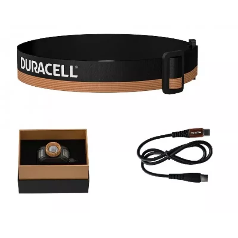 Hoofdlamp Duracell DH1500R — zwart/oranje, oplaadbare handsfree verlichting