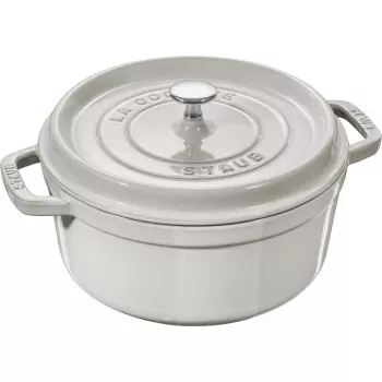 Ronde gietijzeren pan Staub La Cocotte 3,8 l truffel – geëmailleerd, goed sluitend deksel