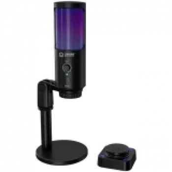 LORGAR SMP40, RGB-microfoon met externe mute-knop en metalen standaard, zwart