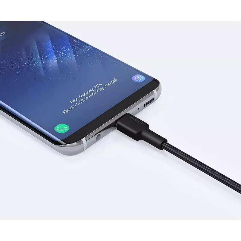 Aukey CB-CA2 OEM USB-C naar USB-A-kabel, nylon gevlochten, 2 m, zwart