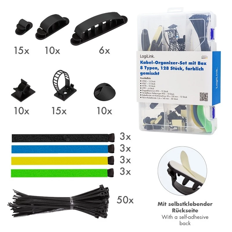 LogiLink kabelorganizer-set 128 stuks
