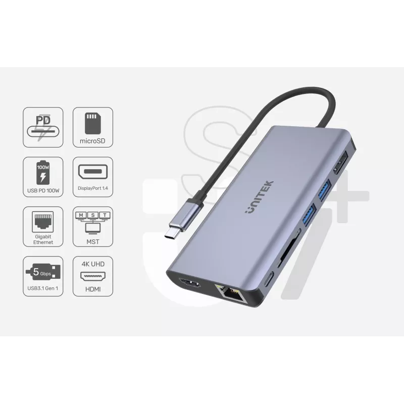 Hub UNITEK uHUB S7 USB 3.2 Gen 1 Type-C grijs