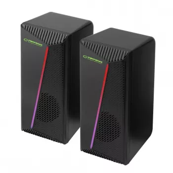 Stereo 2.0 boxen, 6W, aansluiting jack 3.5mm, voeding USB, Esperanza Rainbow Nortec 95855, RGB-verlichting, zwart