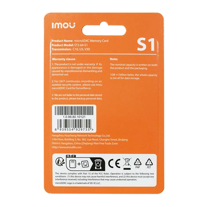 MicroSD-geheugenkaart IMOU ST2-64-S1 64 GB, Class 10, lezen 95 MB/s, schrijven 35 MB/s, U3 V30