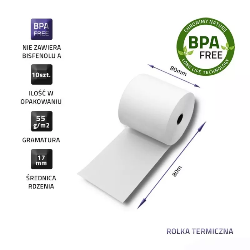 Qoltec 51892 thermorol 80 x 80 | 55 g/m² | 10 stuks | BPA-vrij