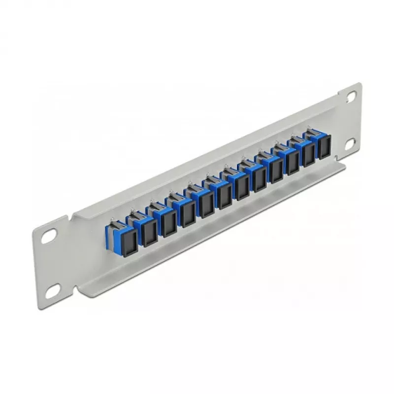 LWL-patchpaneel DeLOCK 10 inch 12 poort SC Simplex blauw 1HE grijs