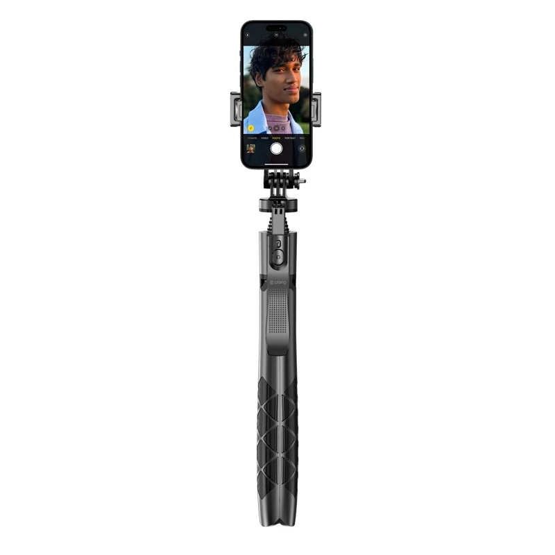 Statief-selfiestick Crong CRGSGU1BLK aluminium Bluetooth met opvouwbare poten en telefoonhouder