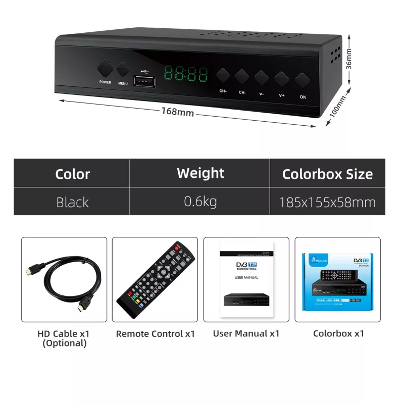 Extralink Home tuner DVB-T2 digitale tv-decoder H.265 HEVC FULL HD USB HDMI + afstandsbediening
