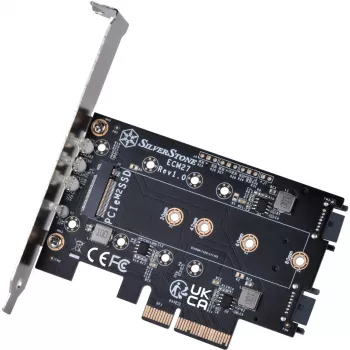 Silverstone SST-ECM27 M.2/SATA-adapterkaart, PCIe 4.0, 1x M-Key, 2x SATA 6G - Low Profile
