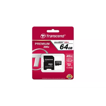 Flashgeheugen Transcend 64GB MicroSDXC Class 10 adapter