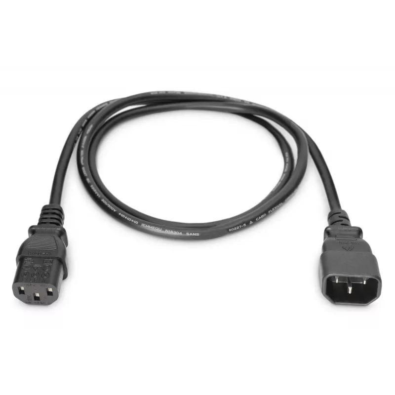 DIGITUS verlengsnoer voor netsnoer AK-440201-018-S IEC C14 / IEC C13 (M/V), 250 V/10 A, 1,8 m, zwart