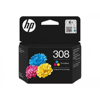 HP 308 originele inktcartridge, 3 kleuren, standaardopbrengst, cyaan, magenta, geel, kleurstofinkt, 1 stuk, 120 pagina's, combipack