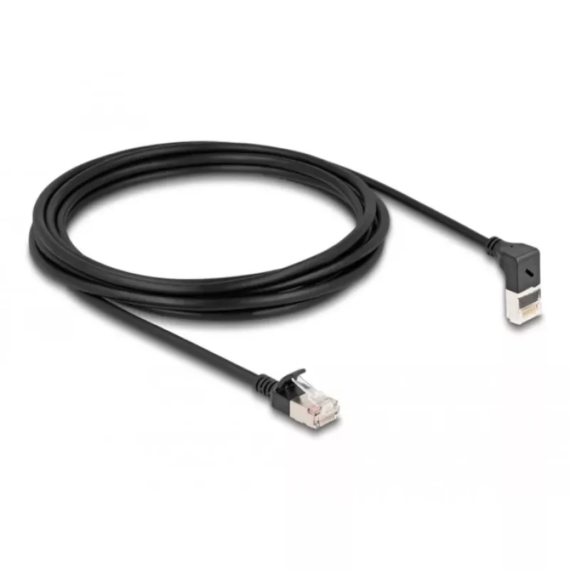 Netwerkkabel DeLOCK RJ45 Cat.6A S/FTP slank 90° 3 m zwart
