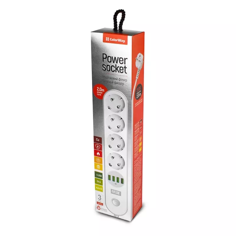 Power extension Colorway CW-CHE44W 2 m 4 AC-uitgangen indoor wit