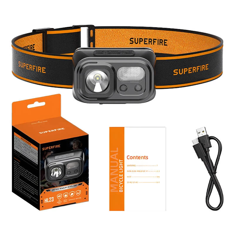 Hoofdlamp Superfire HL23 met 220 lm vermogen en USB-C-laden