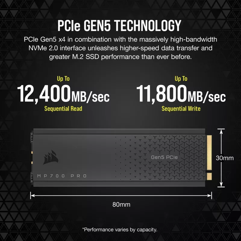 CORSAIR MP700 PRO - SSD - 1TB - intern - M.2 2280 - PCI Express 5,0 x4 (NVMe) - 256-bits AES (CSSD-F1000GBMP700PRO)
