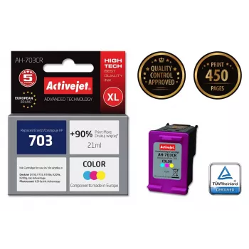 Inktpatroon ActiveJet AH-703CR compatibel voor HP, kleur (cyaan/magenta/geel), High (XL) 21 ml, pigmentbasis